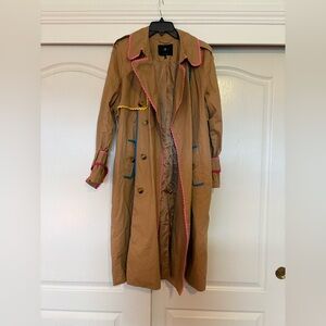 7 For All Mankind Tan Trench Coat with Colorful Trim